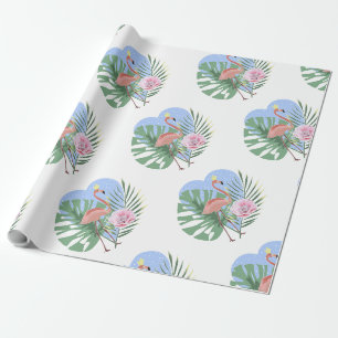 Rosa Flamingo Tropenpalme Geschenkpapier