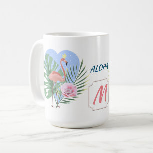 Rosa Flamingo Tropenpalme Kaffeetasse