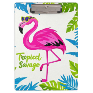 Rosa Flamingo Tropical  auf einem Bein stehend Klemmbrett