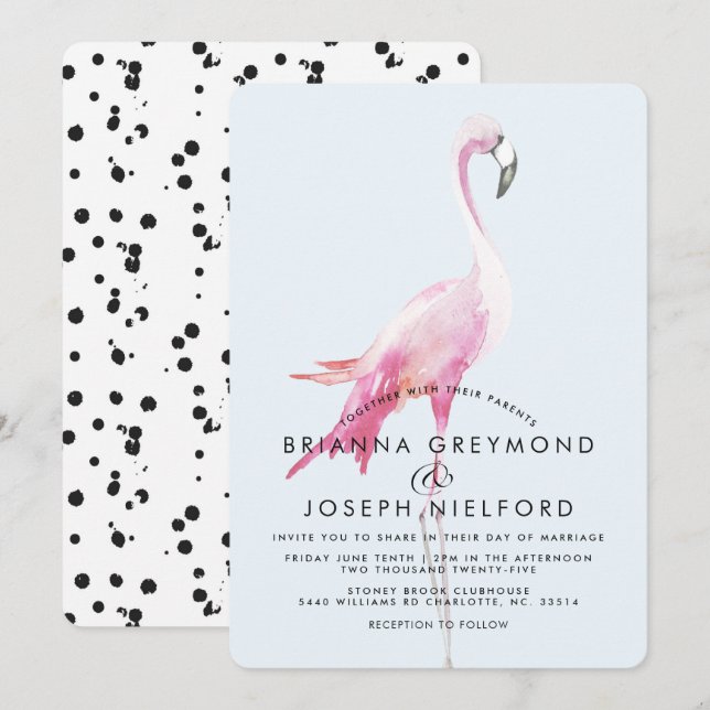 Rosa Flamingo Tropical Style Hochzeit Einladung (Vorne/Hinten)