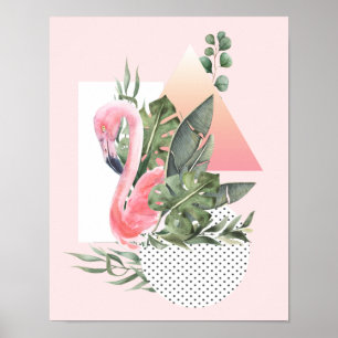 Rosa Flamingo Tropical Watercolor Collage Poster