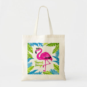 Rosa Flamingo Tropisch stehend auf einem Bein Tragetasche