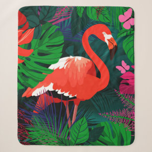 Rosa Flamingo. Tropische Blätter, rosa Schmetterl Sherpadecke