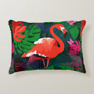 Rosa Flamingo. Tropische Blätter, rosa Schmetterli Dekokissen
