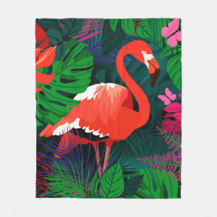 Rosa Flamingo. Tropische Blätter, rosa Schmetterli Fleecedecke