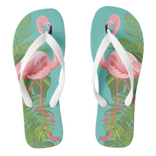 Rosa Flamingo tropische Blätter Türkis Flip Flops