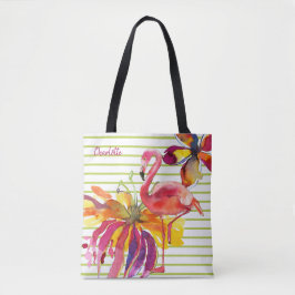 Rosa Flamingo Tropische Blume Personalisiert Tasche