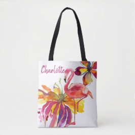 Rosa Flamingo Tropische Blume Personalisiert Tasche