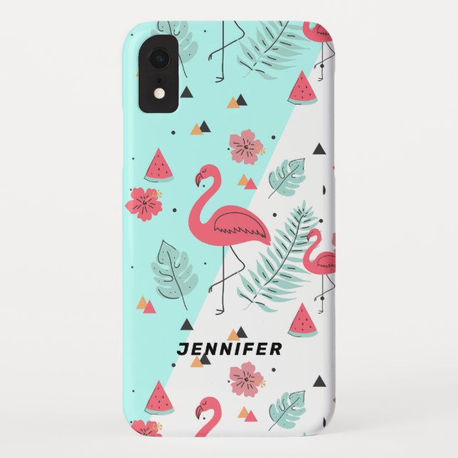 Rosa Flamingo tropische Blume und Blätter Case-Mate iPhone Hülle (Rückseite)