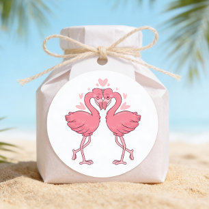 Rosa Flamingo Tropische Hawaiianische Strandhochze Runder Aufkleber