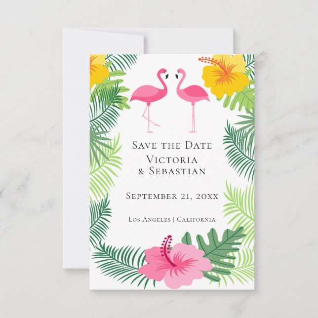 Rosa Flamingo Tropische Hochzeit speichern das Dat Save The Date (Vorderseite)