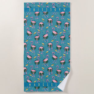 Rosa Flamingo Tropische Kunst-Déco Retro Strandtuch