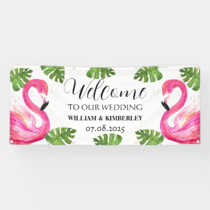 Rosa Flamingo Tropische Sommer-Strandhochzeit Banner