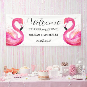 Rosa Flamingo Tropische Sommer-Strandhochzeit Banner