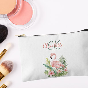 Rosa Flamingo tropische Sommermonogramm Zubehörtasche