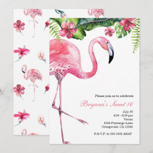 Rosa Flamingo Tropische Sommerparty-Einladungen Einladung