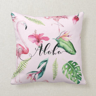 Rosa Flamingo Tropischer Aloha Hibiskus Sommer Kissen
