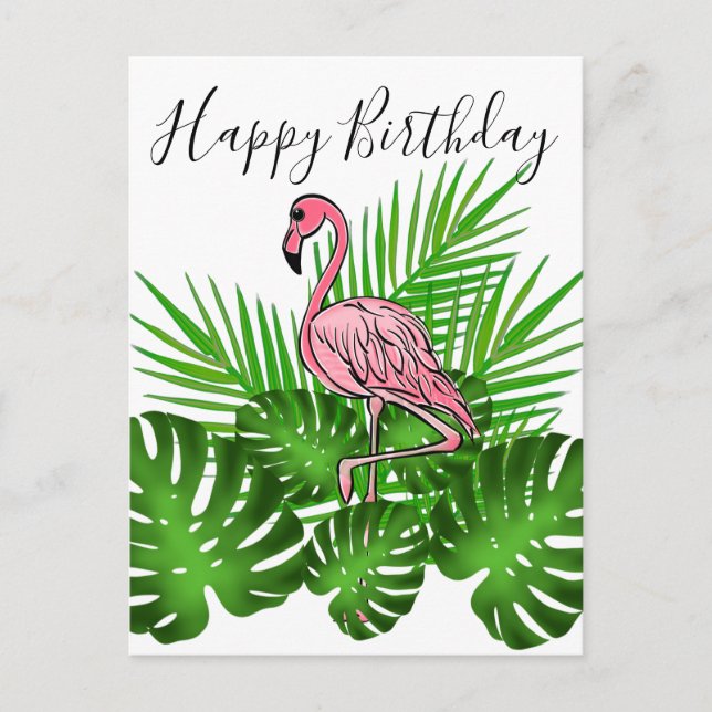 Rosa Flamingo, tropischer Dschungel glücklicher Ge Postkarte (Vorderseite)