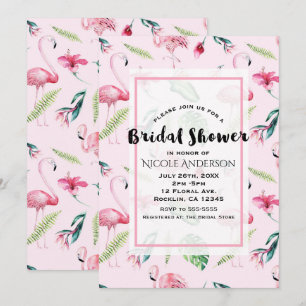 Rosa Flamingo Tropischer Hibiskus Floral Braut- Einladung