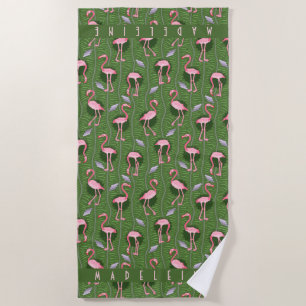 Rosa Flamingo-tropischer Kunst-Deko-dunkelgrüne Strandtuch