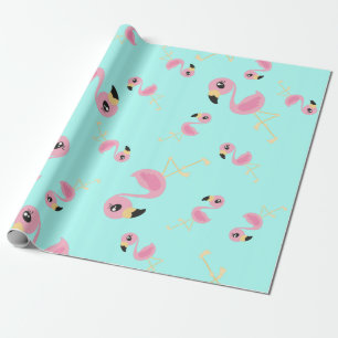 Rosa Flamingo-tropischer niedlicher 1. Geburtstag Geschenkpapier
