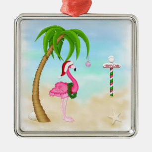 Rosa Flamingo Tropischer Urlaub Ornament Aus Metall