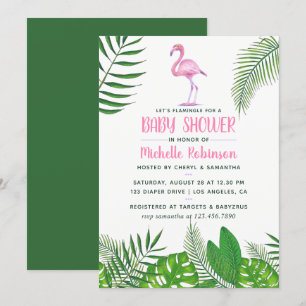 Rosa Flamingo Tropisches Aquarell Mädchen Baby Sho Einladung