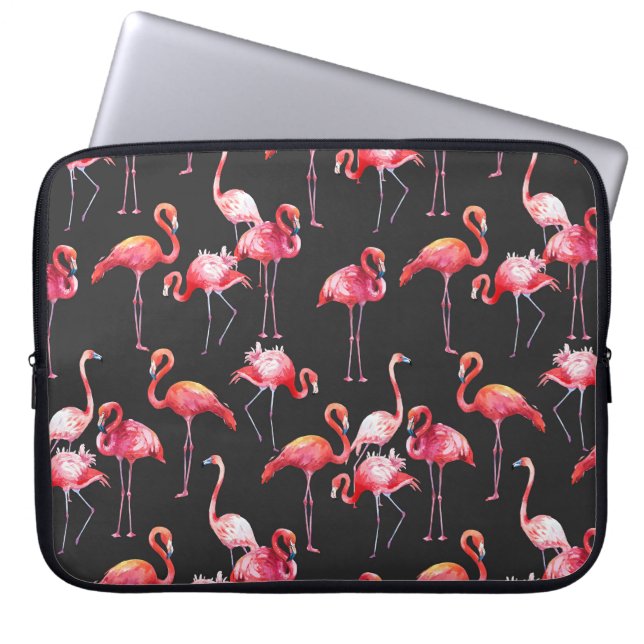 Rosa Flamingo: tropisches Aquarellmuster. Laptopschutzhülle (Vorderseite)