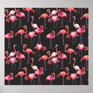 Rosa Flamingo: tropisches Aquarellmuster. Poster