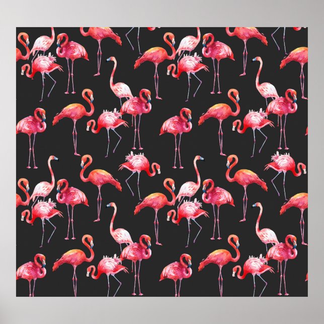 Rosa Flamingo: tropisches Aquarellmuster. Poster (Vorne)