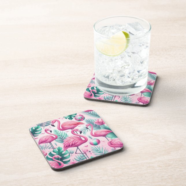 Rosa Flamingo tropisches Design Getränkeuntersetzer (Rechte Seite)