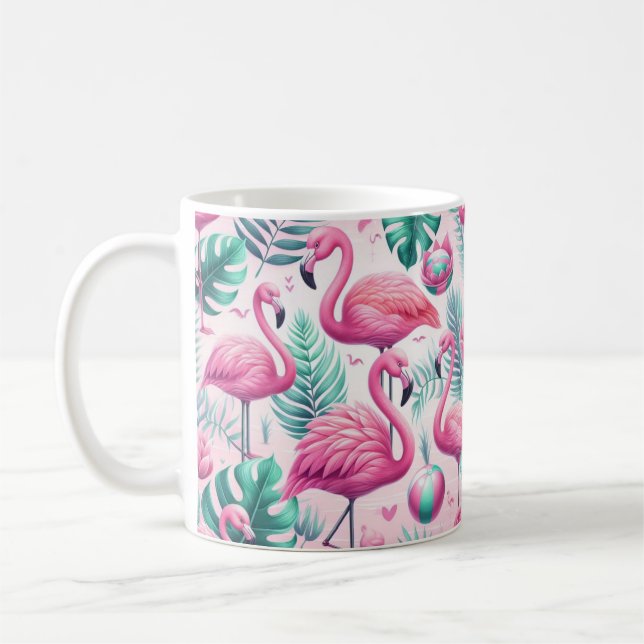 Rosa Flamingo tropisches Design Kaffeetasse (Links)