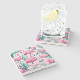 Rosa Flamingo tropisches Design Steinuntersetzer
