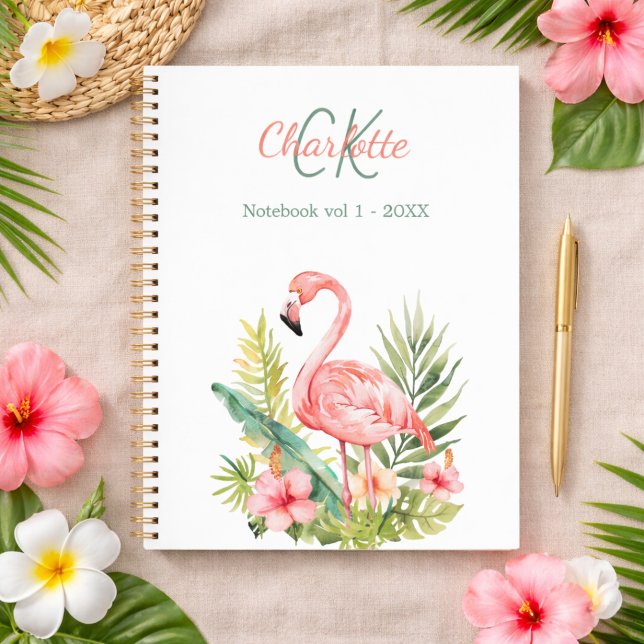 Rosa Flamingo tropisches Monogramm Notizbuch (Von Creator hochgeladen)