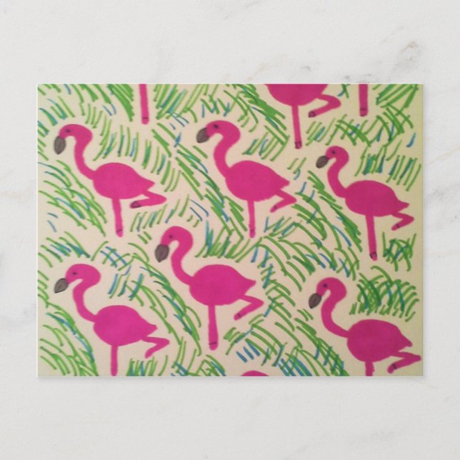 Rosa Flamingo-tropisches Muster Postkarte (Vorderseite)