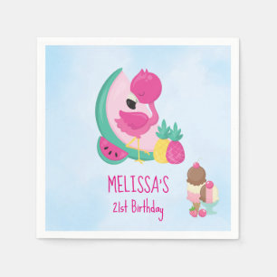 Rosa Flamingo Tropisches Obst und Eis Creme Geburt Serviette