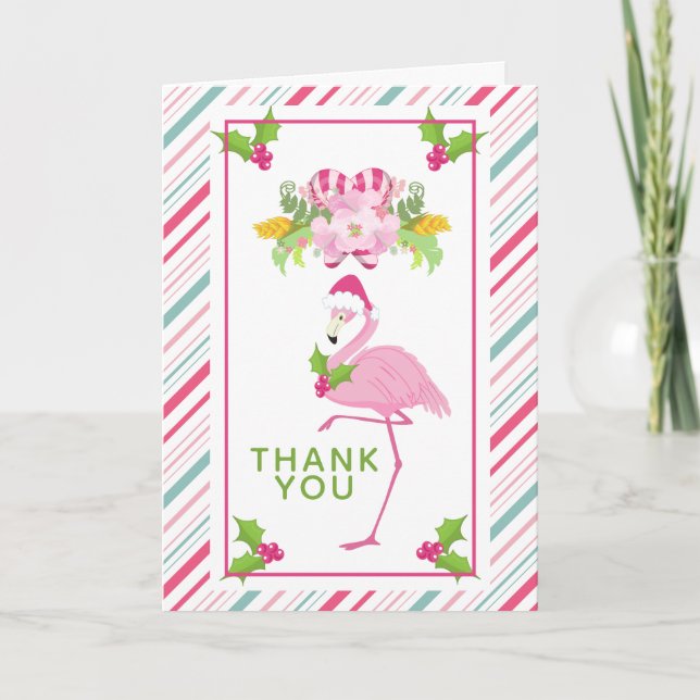 Rosa Flamingo-tropisches Weihnachten danken Ihnen Karte (Vorderseite)