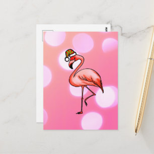 Rosa Flamingo Tropisches Weihnachtsfest Postkarte