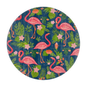 Rosa Flamingo: Türkis gestreift Vintage Schneidebrett
