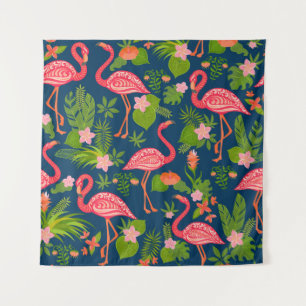 Rosa Flamingo: Türkis Streifen Vintag Wandteppich