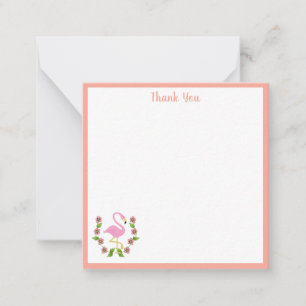 Rosa Flamingo und Blumen Dankeschön Notizkarte Mitteilungskarte
