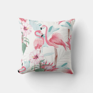 Rosa Flamingo und exotische Blume, Blätter aus Pa Kissen