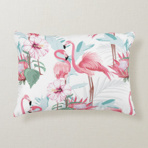 Rosa Flamingo und exotische Blume, Blätter aus Pal Dekokissen