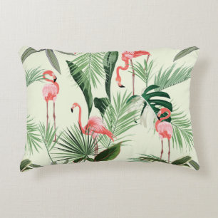 Rosa Flamingo und exotische Blume, Blätter aus Pal Dekokissen