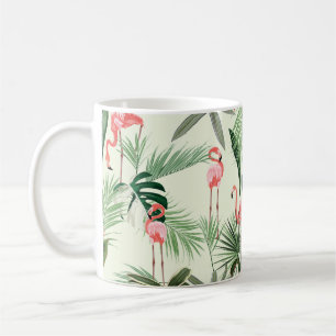 Rosa Flamingo und exotische Blume, Blätter aus Pal Kaffeetasse