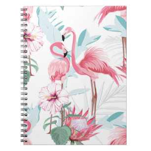 Rosa Flamingo und exotische Blume, Blätter aus Pal Notizblock