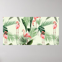 Rosa Flamingo und exotische Blume, Blätter aus Pal