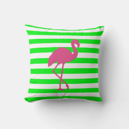 Rosa Flamingo und Limoner Streifen Kissen