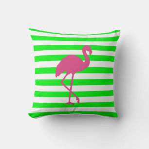 Rosa Flamingo und Limoner Streifen Kissen
