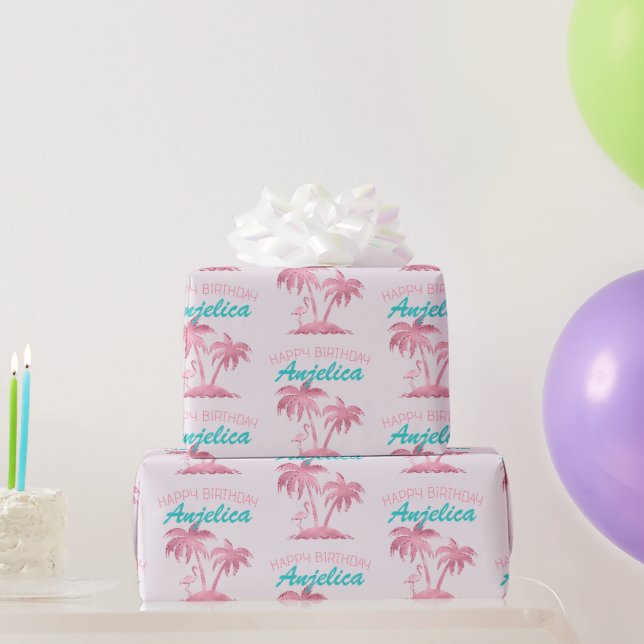 Rosa Flamingo und Palmen Geschenkpapier (Partygeschenke)